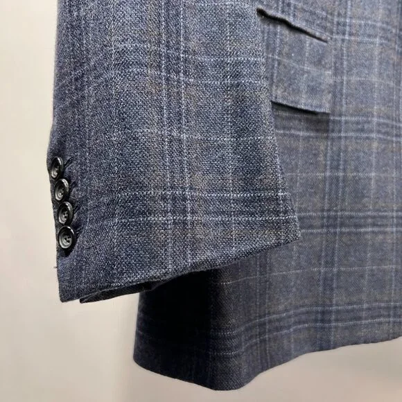 KITON 100% Cashmere Handmade in Italy Plaid Blue Sport Coat 48L - Picture 4 of 12